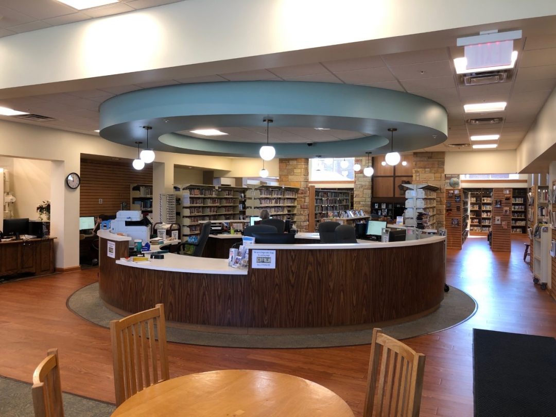 Owen County Public Library front desk and circulation area
